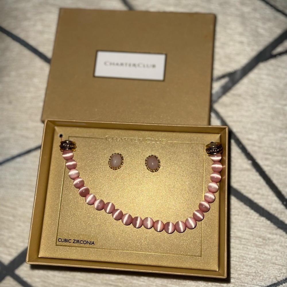 Brand new in box, Charter Club, pink & gold bracelet & earrings set